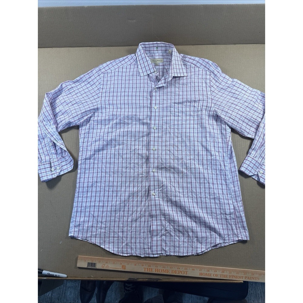 Tommy Bahama Shirt Mens 16-1/2. 32-33, Plaid Button Up Long Sleeve Casual Dress‎